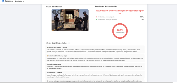 Fuente: Captura de pantalla de la herramienta de detección de IA